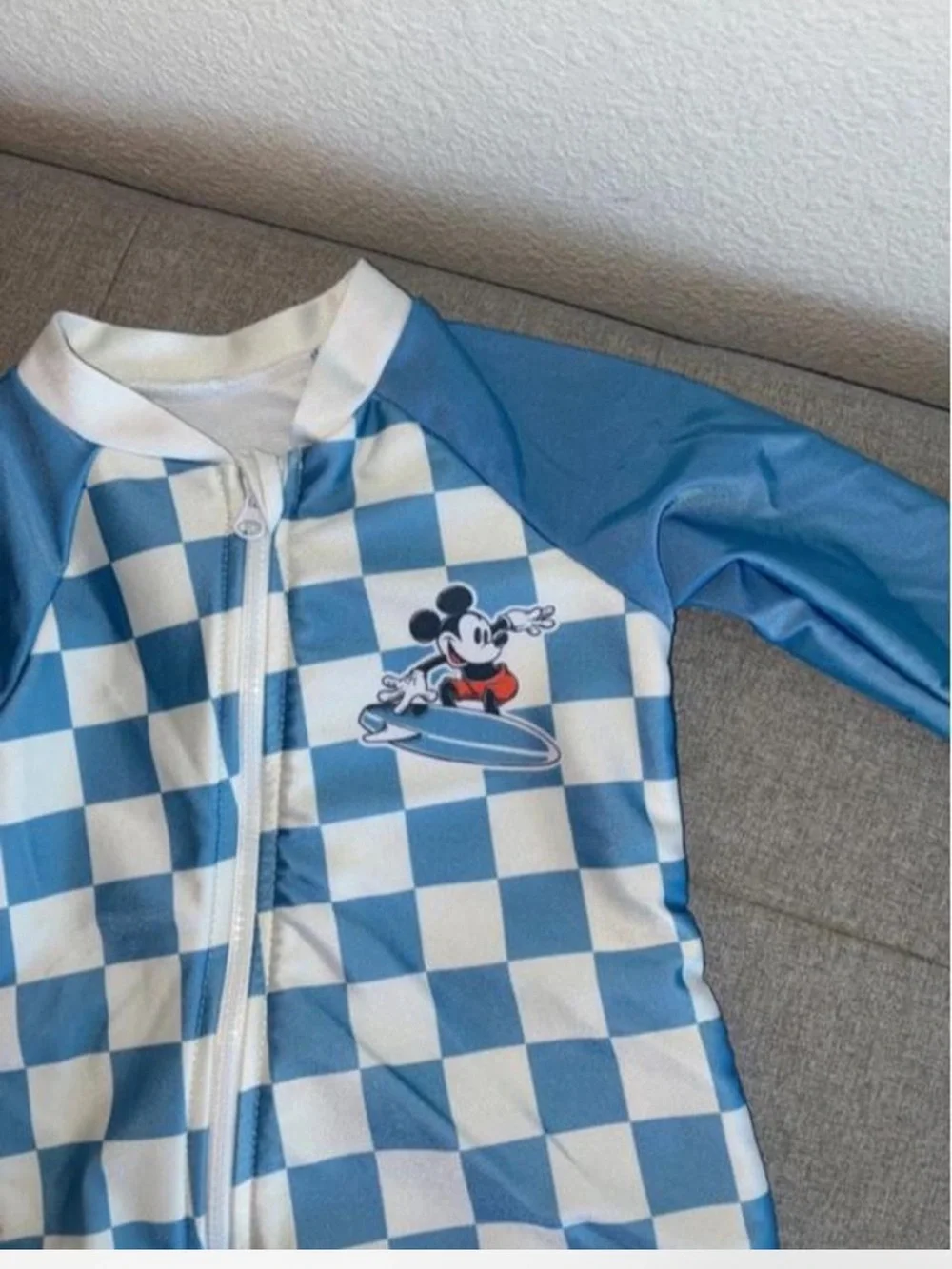 Disney Baby Blue & White Check Mickey Kids Rash Guard